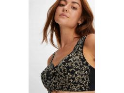 B.P.C biustonosz odciążający bez fiszbin czarny ze złotym haftem 110C.