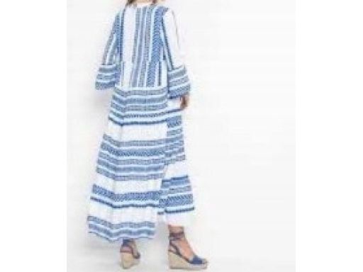 B.P.C długa sukienka biała w niebieskie wzory tunikowa wiskoza ^36