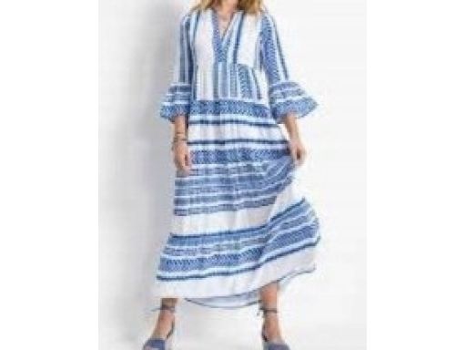 B.P.C długa sukienka biała w niebieskie wzory tunikowa wiskoza ^36