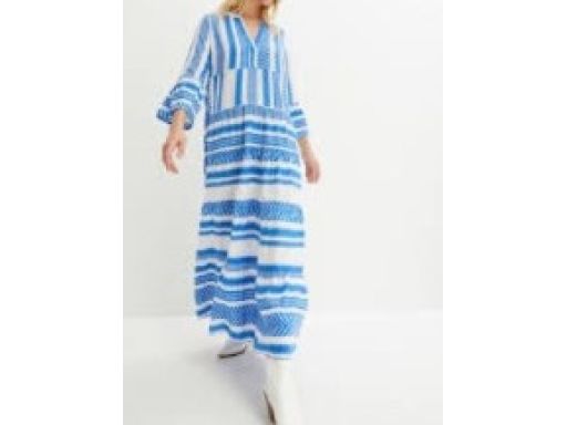 B.P.C długa sukienka biała w niebieskie wzory tunikowa wiskoza ^36