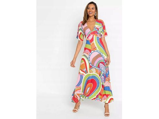 B.P.C długa sukienka maxi w kolorowe wzory 36/38.