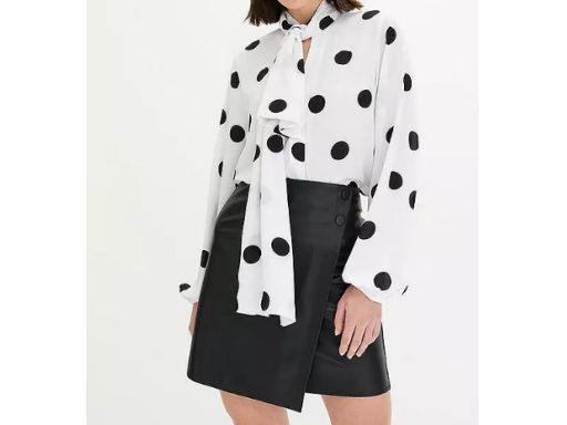 B.P.C biała bluzka szyfonowa w grochy z krawatką r.50