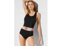 Kostium kąpielowy czarny z kwiatowym paskiem 42.