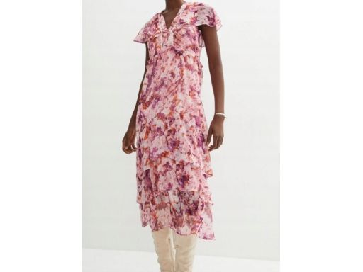 B.P.C sukienka szyfonowa z falbankami midi w kwiaty 38.