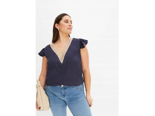 B.P.C granatowa bluzka z ażurową koronką w dekolcie ^52