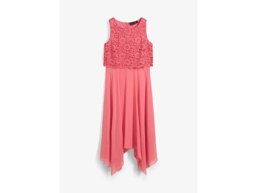 B.P.C sukienka szyfonowa asymetryczna koralowa z koronką 54.
