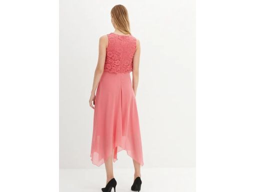 B.P.C sukienka szyfonowa asymetryczna koralowa z koronką 54.