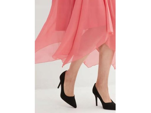 B.P.C sukienka szyfonowa asymetryczna koralowa z koronką 54.