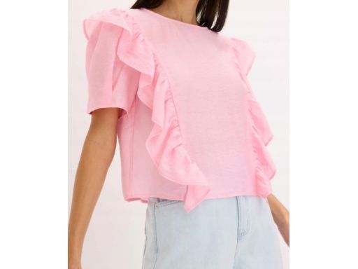B.P.C różowa bluzka z falbankami z lyocellu 50.