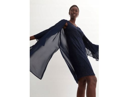 B.P.C sukienka 2w1 granatowa koronkowa z szyfonowym wdziankiem r.42