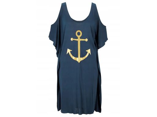 B.P.C sukienka plażowa granatowa ze złotą kotwicą z wycięciami ^48/50