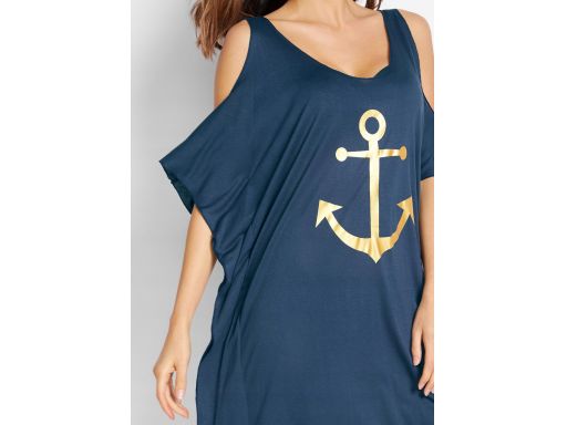 B.P.C sukienka plażowa granatowa ze złotą kotwicą z wycięciami ^48/50