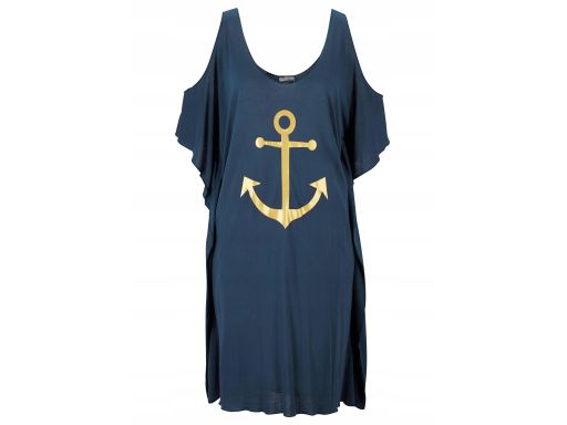 B.P.C sukienka plażowa granatowa ze złotą kotwicą z wycięciami ^48/50