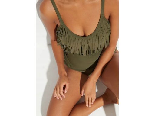 B.P.C zielone khaki tankini z frędzlami + figi w komplecie r.48