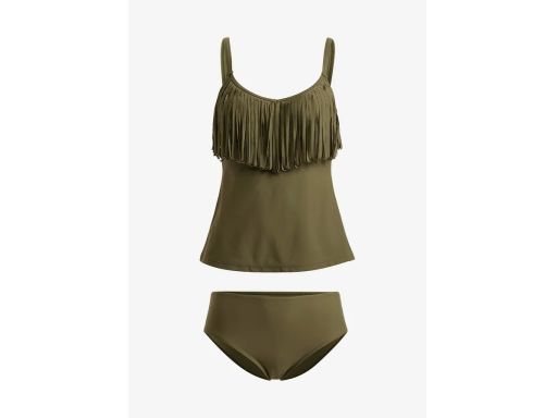 B.P.C zielone khaki tankini z frędzlami + figi w komplecie r.48