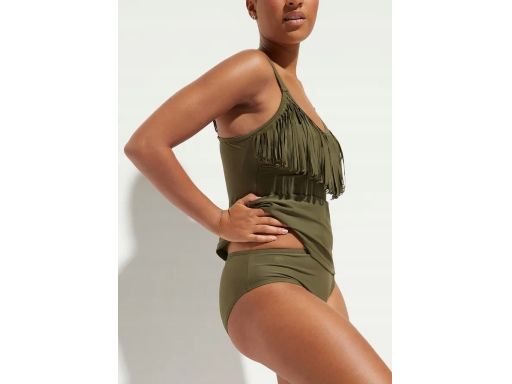 B.P.C zielone khaki tankini z frędzlami + figi w komplecie r.48