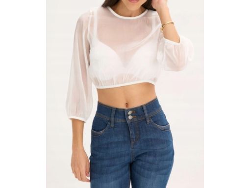 B.P.C damska bluzka krótka prześwitująca z połyskiem biała 46.