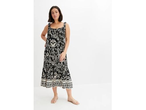 B.P.C sukienka czarna we wzory z falbaną 44/46.