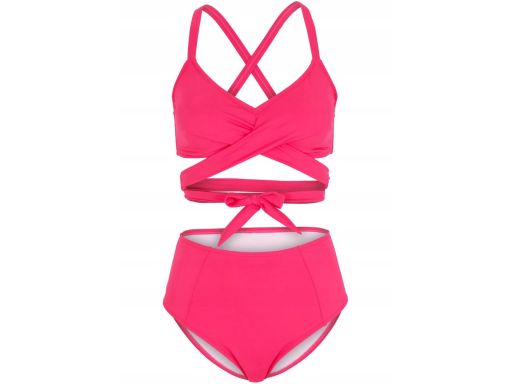 B.P.C bikini wiązane figi z wysokim stanem neonowy róż ^42