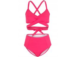 B.P.C bikini wiązane figi z wysokim stanem neonowy róż ^42