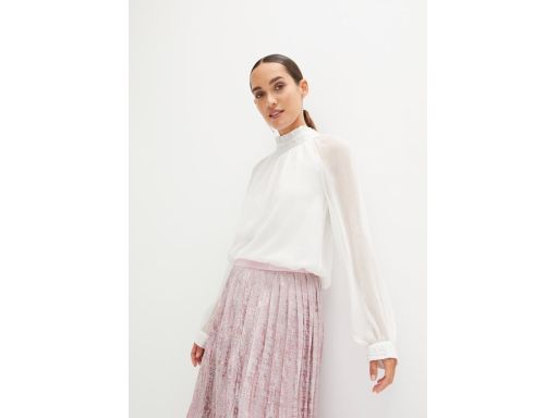 B.P.C śmietankowa bluzka szyfonowa z aplikacją z perełek r.44