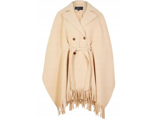 B.P.C płaszcz poncho beżowy z frędzlami i wiązaniem L.