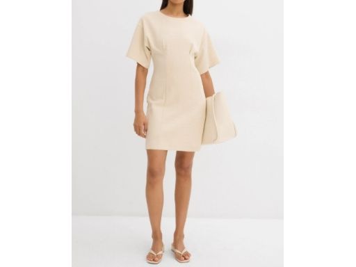 B.P.C sukienka shirtowa beżowa bawełniana z zaszewkami ^48/50