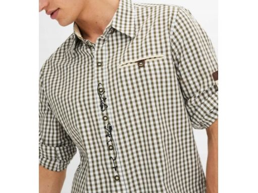 B.P.C męska koszula ludowa w kratkę z haftem 49/50 .