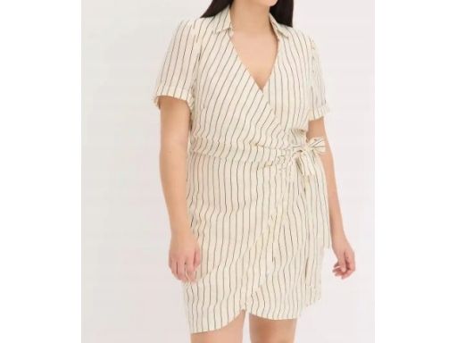 B.P.C beżowa sukienka kopertowa w paski r.36