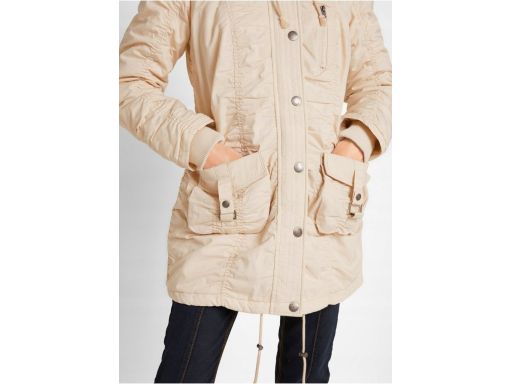 B.P.C kurtka-parka z marszczeniami beżowa z kapturem z futerkiem 40.