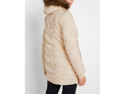 B.P.C kurtka-parka z marszczeniami beżowa z kapturem z futerkiem 40.