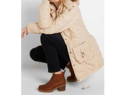 B.P.C kurtka-parka z marszczeniami beżowa z kapturem z futerkiem 40.