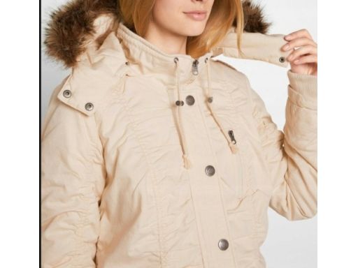 B.P.C kurtka-parka z marszczeniami beżowa z kapturem z futerkiem 40.