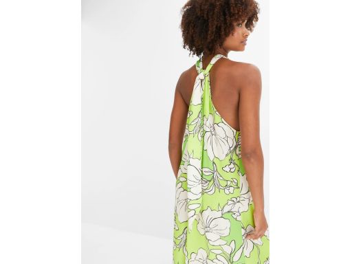 B.P.C sukienka długa zielono-limonkowa w kwiaty z wiązaniem na szyi ^5