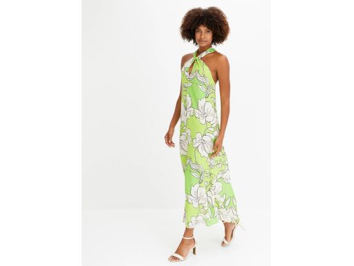 B.P.C sukienka długa zielono-limonkowa w kwiaty z wiązaniem na szyi ^5