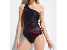 B.P.C kostium kąpielowy asymetryczny czarny na jedno ramię z siateczką