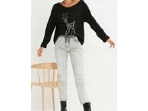 B.P.C czarna bluzka dzianinowa ze srebrnym wzorem świątecznym ^48/50