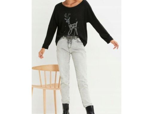 B.P.C czarna bluzka dzianinowa ze srebrnym wzorem świątecznym ^48/50