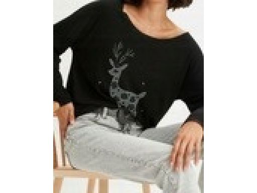 B.P.C czarna bluzka dzianinowa ze srebrnym wzorem świątecznym ^48/50