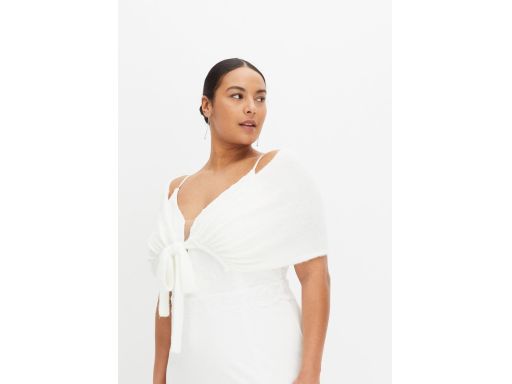 B.P.C poncho dzianinowe na ramiona z wiązaniem śmietankowe 56/58.