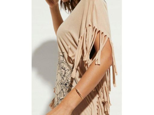 B.P.C beżowa tunika plażowa z nadrukiem mandala i frędzlami ^52/54