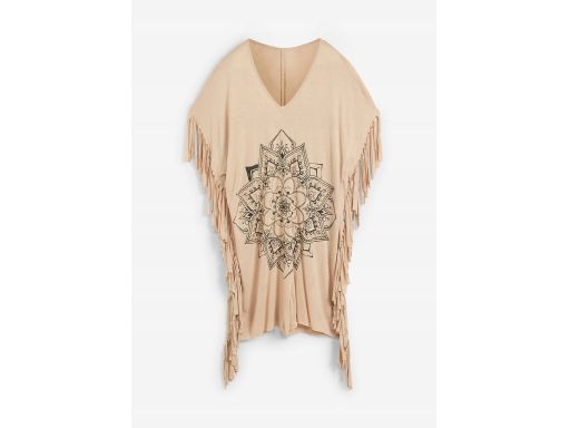 B.P.C beżowa tunika plażowa z nadrukiem mandala i frędzlami ^52/54