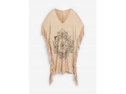 B.P.C beżowa tunika plażowa z nadrukiem mandala i frędzlami ^52/54
