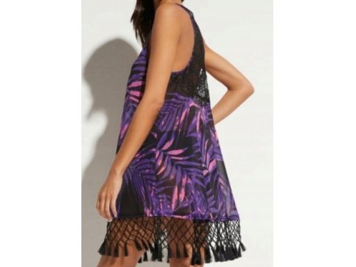 B.P.C sukienka plażowa z frędzlami i nadrukiem ^42