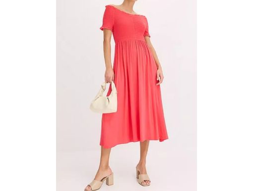B.P.C letnia sukienka midi czerwona wiskozowa ^48/50