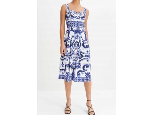 B.P.C sukienka biało-niebieska midi na ramiączka 36/38.