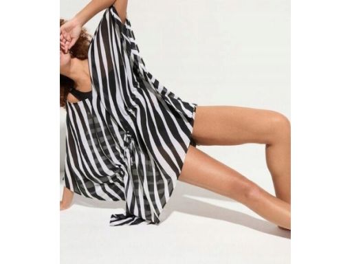 B.P.C szyfonowa tunika plażowa czarno-biała w pasy ^44/46