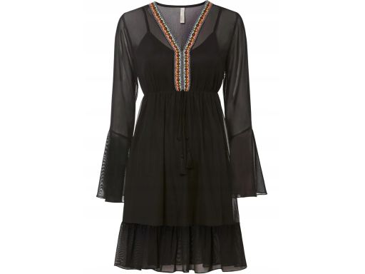 B.P.C siateczkowa sukienka czarna z ozdobną tasiemką w dekolcie r.36/3