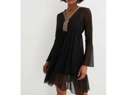 B.P.C siateczkowa sukienka czarna z ozdobną tasiemką w dekolcie r.36/3