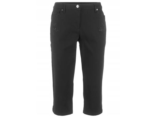 B.P.C spodnie 3/4 damskie czarne z haftami r.48